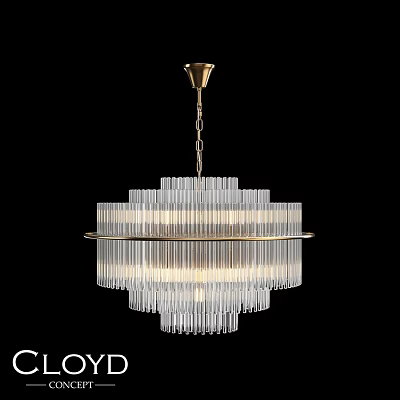 Modern Elegant Chandelier With Transparent Glass Tubes And Golden Metal Frame 3d model