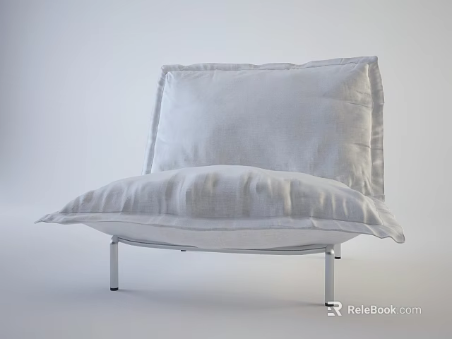 White Leisure Chair With Large Plush Cushions And Sleek Metal Frame Design 3d model 