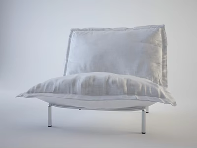 White Leisure Chair With Large Plush Cushions And Sleek Metal Frame Design 3d model