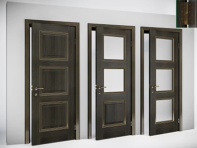Modern Dark Wooden Hinged Doors With Glass Panels And Metal Handles 3d model