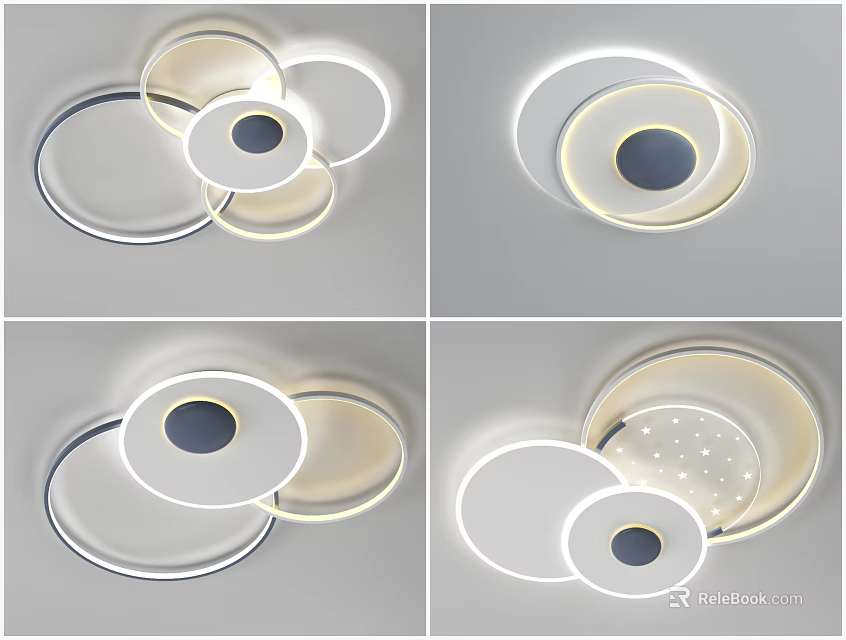 Modern Stylish Multi Ring Circular LED Ceiling Lights With Minimalist Design And Soft Lighting 3d model