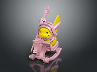 Pikachu Wearing Pink Armor Riding Pink Rocking Horse With Arrow Decoration 3d model