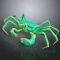 Detailed 3D Rendered Green Crab With Yellow Eyes And Reflection On Dark Background