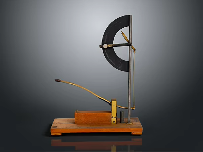 Vintage Scientific Instrument With Wooden Base And Metal Stand Featuring Semicircular Measuring Component 3d model