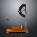 Vintage Scientific Instrument With Wooden Base And Metal Stand Featuring Semicircular Measuring Component