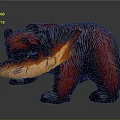 Detailed Carved Bear Sculpture Holding Orange Fish With Red Textured Fur