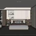 Modern Bedroom Interior With Headboard Wall Mountain Decor Bed Nightstands Recessed Lights And Area Rug