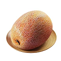 Fresh Ripe Cantaloupe Fruits on Wooden Plates with Netted Skin Texture