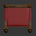 Classic Wooden Frame Leisure Chair With Red Cushion High Backrest And Carved Armrests