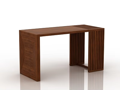 Modern Wooden Desk With Vertical Slat Legs And Sleek Surface Design 3d model