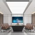 Modern Conference Room Interior With Large Table Comfortable Chairs Digital Display And Ceiling Lighting 3d model