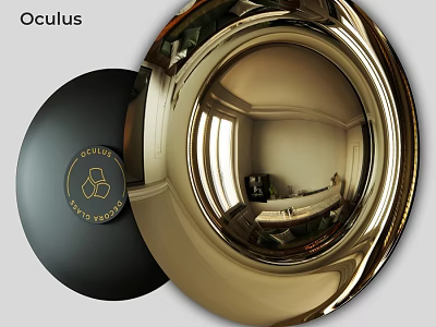 Golden Round Oculus Mirror With Interior Room Reflection And Window View 3d model