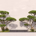 Artistic Shaped Green Arbor Trees With Stone Decor And Pebble Ground 3d model