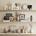 Minimalist Modern Decorative Ornament Collection With Vases Frames Books And Dried Plants On Shelves