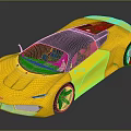 Yellow Sports Car With Sleek Design Black Roof Blue Seats And Black Wheels