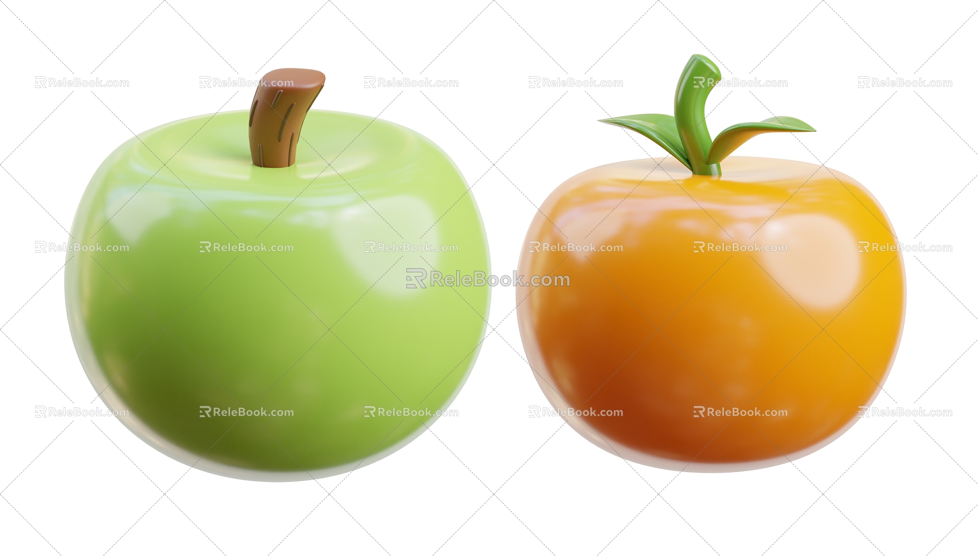 Modern Apple Cartoon Apple Green Apple Orange Cartoon Fruit 3d model