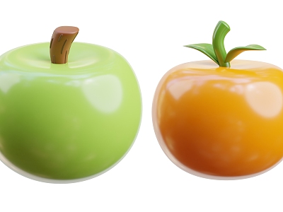 Modern Apple Cartoon Apple Green Apple Orange Cartoon Fruit 3d model