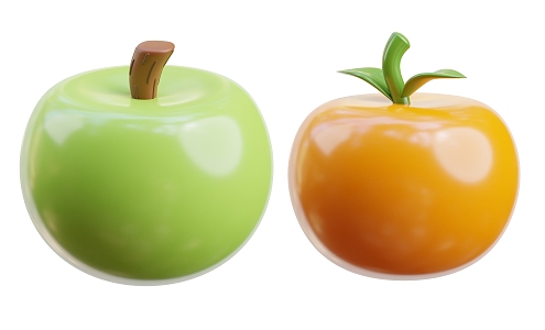 Modern Apple Cartoon Apple Green Apple Orange Cartoon Fruit 3d model