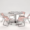 Modern Round Dining Table Set with Six Transparent Pink Chairs and Tableware Plates 3d model