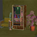 Yellow Single Sofa In Interior Scene With Brown Vending Machine Green Plant And Green Wall