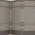 Folding Room Divider With Metal Frame Leather Hinges Fabric Panels And Wooden Base