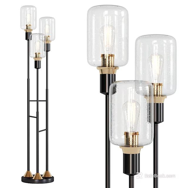 Modern Floor Lamps With Transparent Glass Shades And Black Metal Stands For Living Room Decor 3d model 