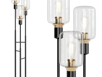 Modern Floor Lamps With Transparent Glass Shades And Black Metal Stands For Living Room Decor 3d model