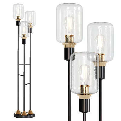 Modern Floor Lamps With Transparent Glass Shades And Black Metal Stands For Living Room Decor 3d model