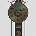 Golden Decorative Wall Clock With Numerals Wooden Pendulum And Date 3d model