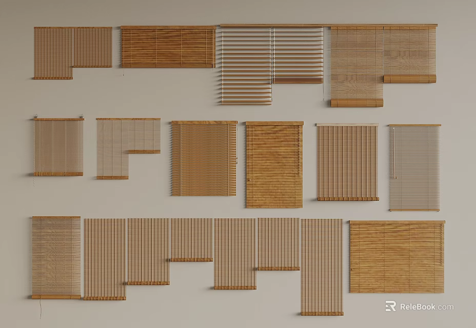 Various Window Blinds in Different Materials and Designs for Home Interior Decor 3d model 