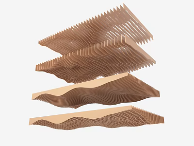 Modern Architectural Suspended Ceiling With Wavy Layered Wooden Design And Textured Structure 3d model