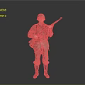 Military Soldier in Camouflage Uniform Holding Rifle Standing on Gray Background