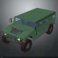 Green Military Off Road Vehicle With Roof Headlights And Red Tires