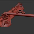 Mechanical Industrial Structure With Gears Green Glowing Strips And Red Accents