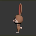 Cute Brown Cartoon Rabbit With Big Pink Ears And Purple Eyes