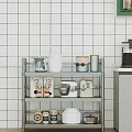 Modern Kitchen Interior With Metal Shelf Microwave Coffee Machine And Items 3d model