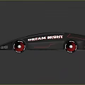 Futuristic Concept Car with Gray Body Red Accents and Dream Night Lettering