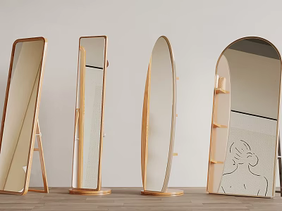 Modern Floor Standing Mirrors with Various Shapes and Wooden Frames for Home Decor 3d model