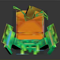 3D Pixel Art Pumpkin Creature with Orange Block Body Green Vines and Yellow Stem