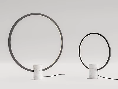 Modern Circular Table Lamps With Black Metal Ring And White Marble Base 3d model