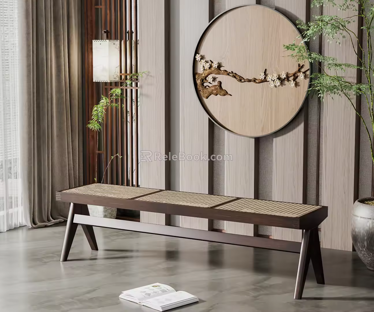 New Chinese Style Bench Solid Wood Bench 3d model