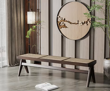 New Chinese Style Bench Solid Wood Bench 3d model