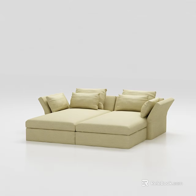 Beige Sectional Sofa With Multiple Cushions For Comfortable Living Room Seating 3d model