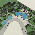 Residential Community Layout With Water Ponds Palm Trees Roads Cars And Buildings
