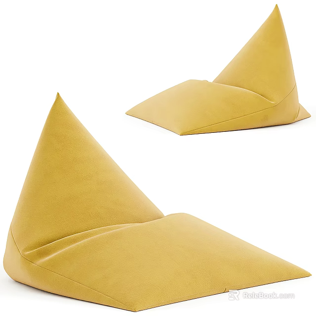Two Yellow Triangular Soft Bean Bag Chairs For Living Room Floor Cushions 3d model