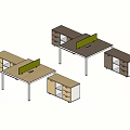 Two Wooden Office Desks With Blue Monitors And Matching Storage Cabinets