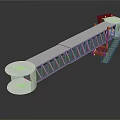 Industrial Metal Frame Structure With White Cylindrical Bases Red Staircase And Lights