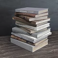 Stack of Various Books on Wooden Table With Dark Background 3d model