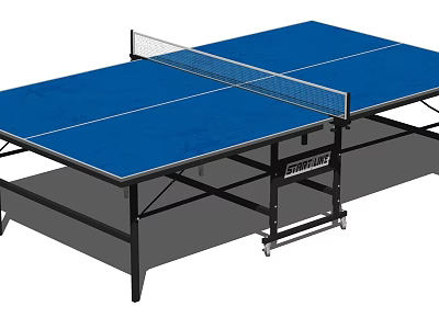 Professional Ping Pong Table With Blue Surface Net And Foldable Wheel Design 3d model