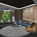 Modern Front Desk Reception Area With Dark Wood Ceiling Ambient Lighting And Textured Wall